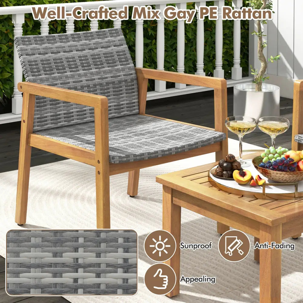 3 Pieces Patio Furniture Set with Chair - Natural - Patio Conversation Sets