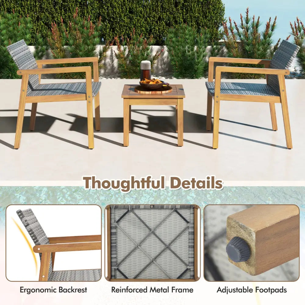 3 Pieces Patio Furniture Set with Chair - Natural - Patio Conversation Sets