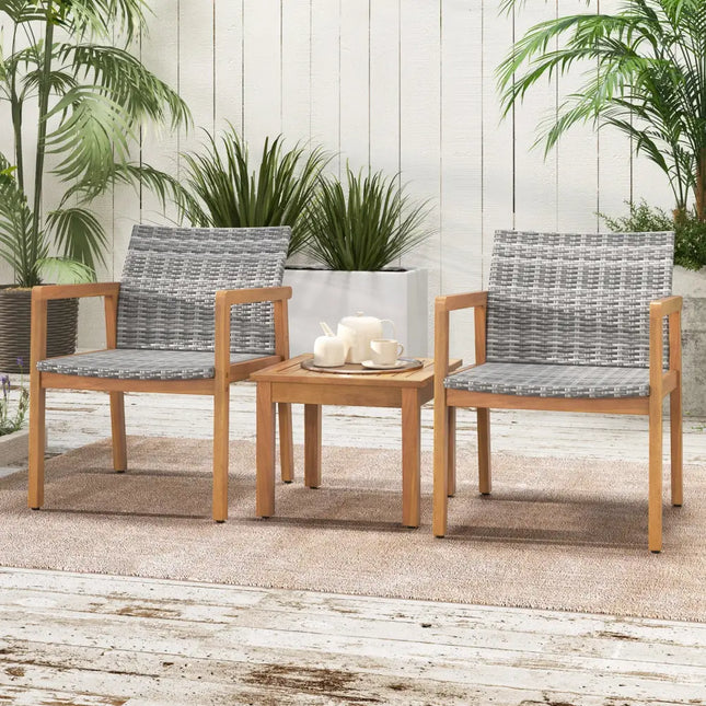 3 Pieces Patio Furniture Set with Chair - Natural - Patio Conversation Sets
