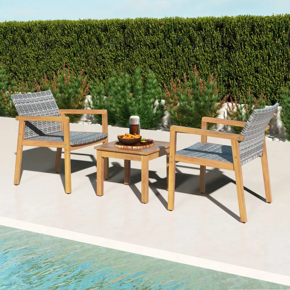 3 Pieces Patio Furniture Set with Chair - Natural - Patio Conversation Sets