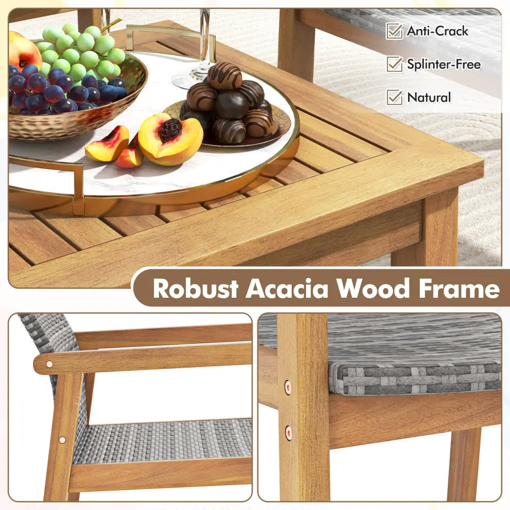 3 Pieces Patio Furniture Set with Chair - Natural - Patio Conversation Sets