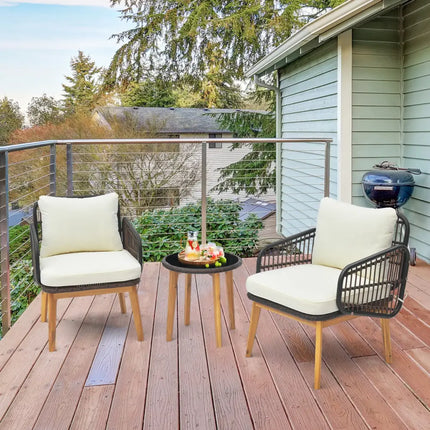 3 Pieces Patio Furniture Set with Cushioned Chairs and Tempered Glass Side Table-Black - Black - Patio Furniture Sets