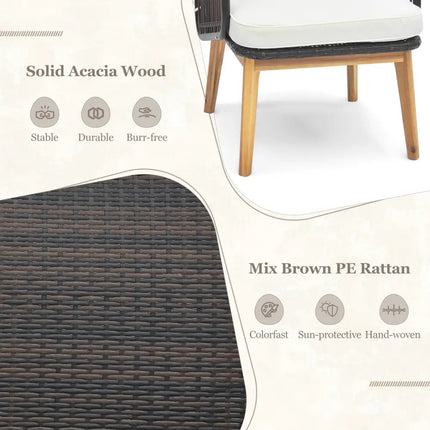 3 Pieces Patio Furniture Set with Cushioned Chairs and Tempered Glass Side Table-Black - Black - Patio Furniture Sets