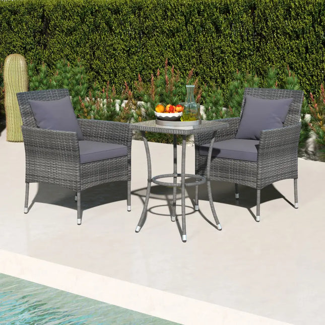 3 Pieces Patio Furniture Set with Cushioned Patio Chairs and Tempered Glass Coffee Table-Gray - Gray - Patio