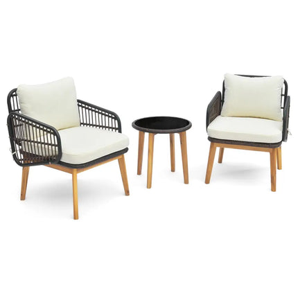 3 Pieces Patio Furniture Set with Cushioned Chairs and Tempered Glass Side Table-Black - Black - Patio Furniture Sets