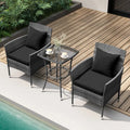 3 Pieces Patio Furniture Set with Cushioned Patio Chairs and Tempered Glass Coffee Table-Black - Black - Patio