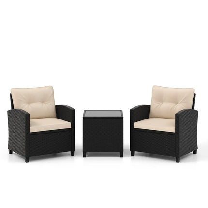 3 Pieces Patio Furniture Set with Tempered Glass Coffee Table-Off White - Off White - Patio Conversation Sets