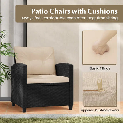 3 Pieces Patio Furniture Set with Tempered Glass Coffee Table-Off White - Off White - Patio Conversation Sets