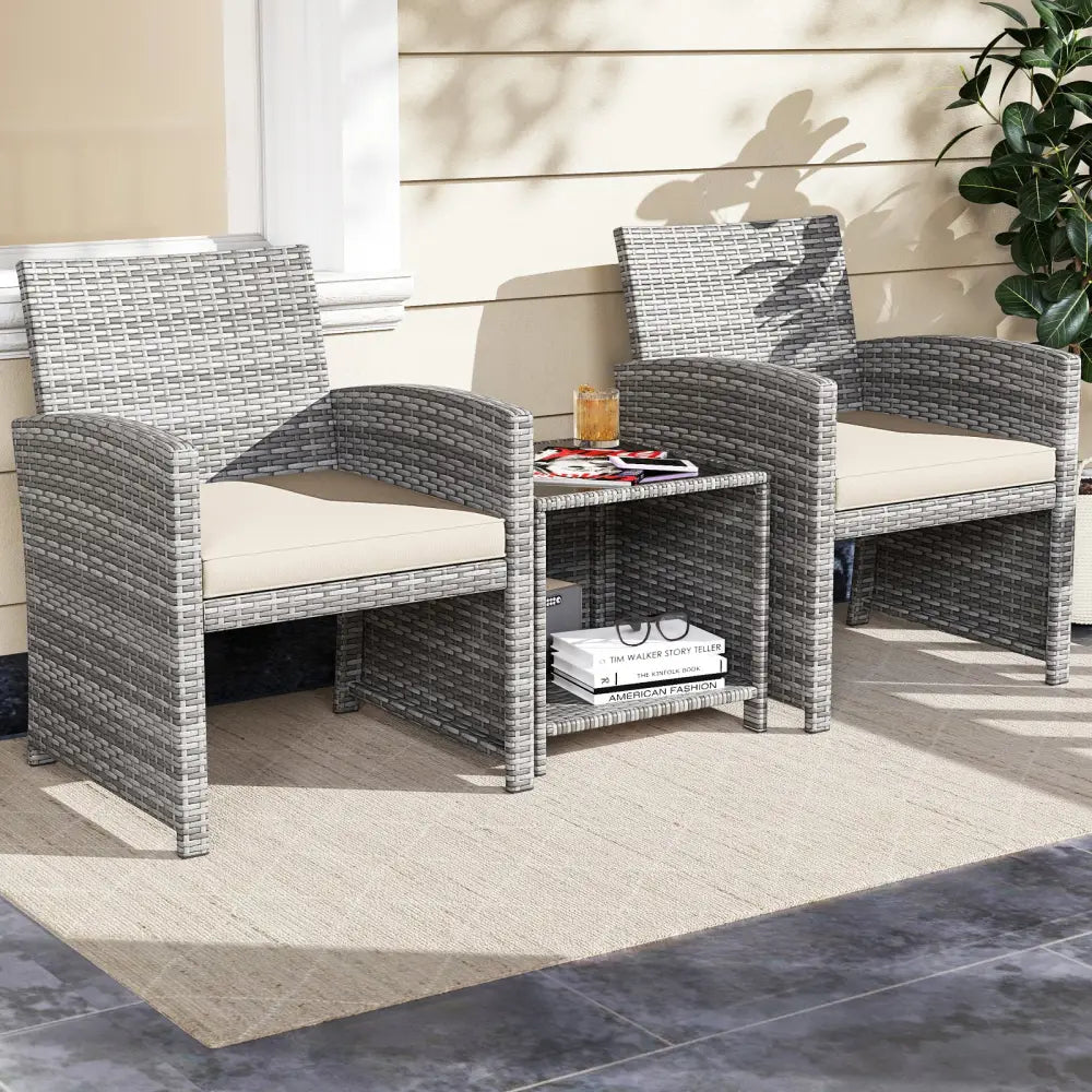 3 Pieces Patio Furniture Set with Tempered Glass Coffee Table and Soft Seat Cushions-White - White - Patio Conversation