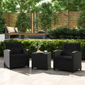 3 Pieces Patio Furniture Set with Tempered Glass Coffee Table-Black - Black - Patio Conversation Sets