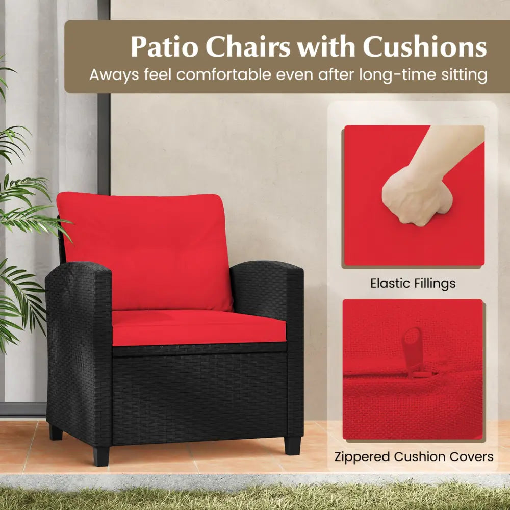 3 Pieces Patio Furniture Set with Tempered Glass Coffee Table-Red - Red - Patio Conversation Sets