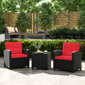 3 Pieces Patio Furniture Set with Tempered Glass Coffee Table-Red - Red - Patio Conversation Sets