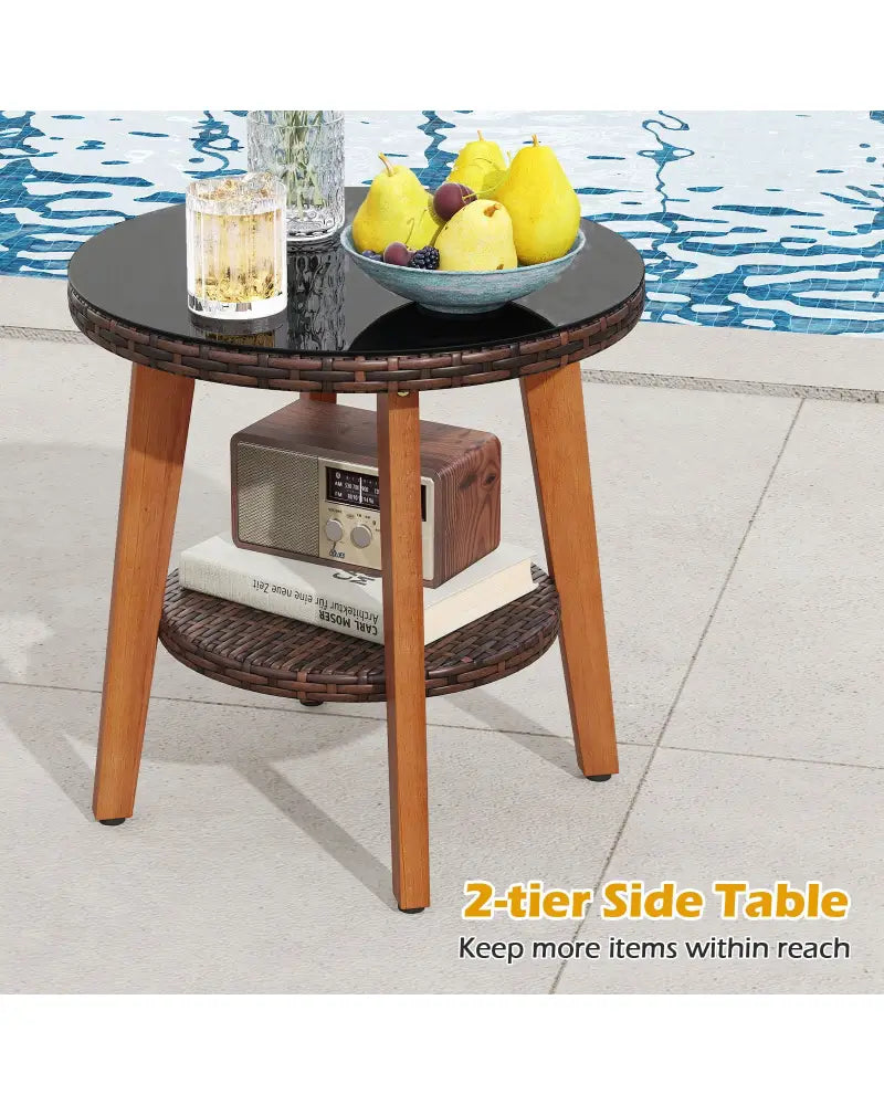 3 Pieces Patio Furniture Set with Tempered Glass Top Table and Soft Cushions-Off White - Off White - Patio Conversation