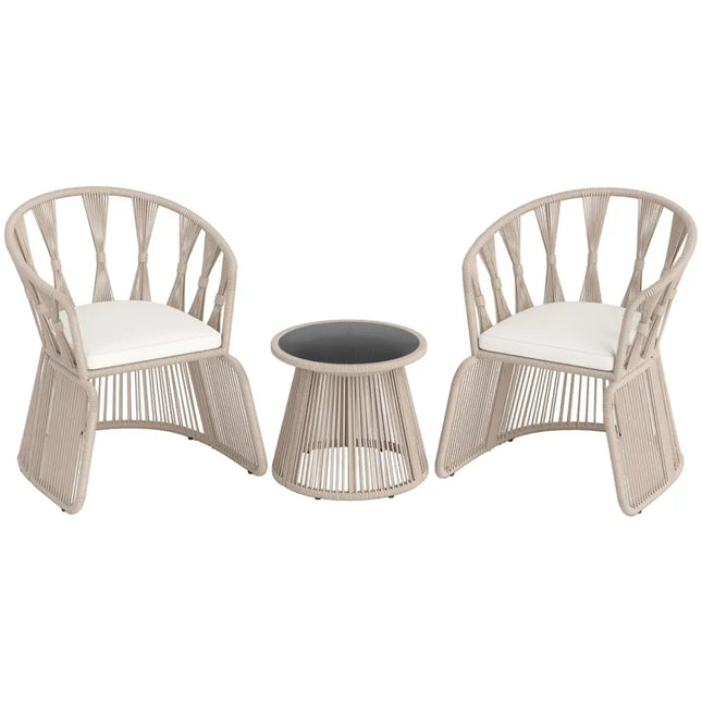3 Pieces Patio Leisure Chair Set with Rope-Woven Armchairs and Seat Cushions-Off White - Off White - Patio Furniture