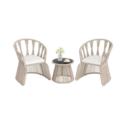 3 Pieces Patio Leisure Chair Set with Rope-Woven Armchairs and Seat Cushions-Off White - Off White - Patio Furniture