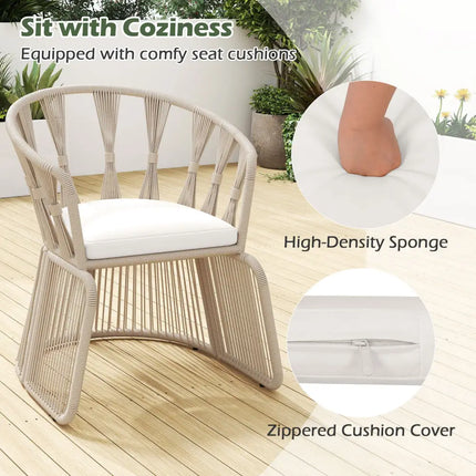 3 Pieces Patio Leisure Chair Set with Rope-Woven Armchairs and Seat Cushions-Off White - Off White - Patio Furniture