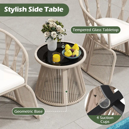3 Pieces Patio Leisure Chair Set with Rope-Woven Armchairs and Seat Cushions-Off White - Off White - Patio Furniture