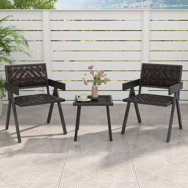 3 Pieces Patio PE Wicker Bistro Set with Quick-Drying Foam-Black - Black - Patio Conversation Sets