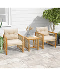 3 Pieces Patio PE Wicker Conversation Set with Acacia Wood Frame and Cushions-Beige - Beige - Patio Conversation Sets