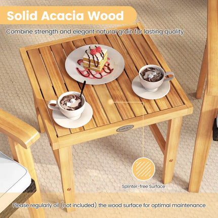 3 Pieces Patio PE Wicker Furniture Set Acacia Wood Outdoor Conversation Bistro Set-White - White - Patio Conversation