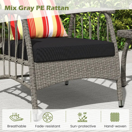 3 Pieces Patio PE Wicker Furniture Set with 5-Level Adjustable Backrest-Gray - Gray - Patio Conversation Sets