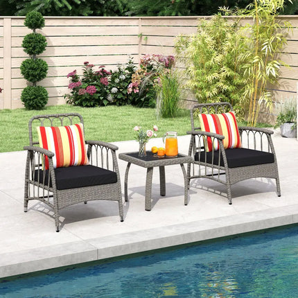 3 Pieces Patio PE Wicker Furniture Set with 5-Level Adjustable Backrest-Gray - Gray - Patio Conversation Sets