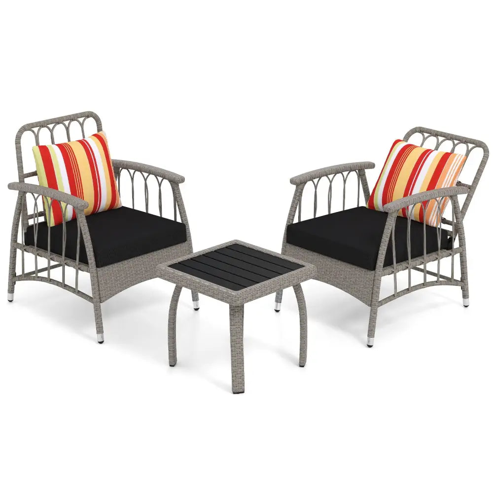 3 Pieces Patio PE Wicker Furniture Set with 5-Level Adjustable Backrest-Gray - Gray - Patio Conversation Sets