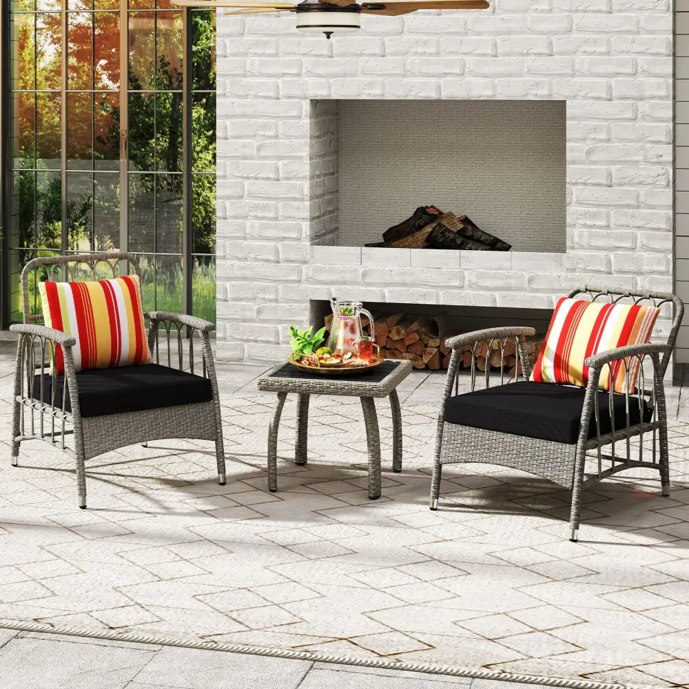 3 Pieces Patio PE Wicker Furniture Set with 5-Level Adjustable Backrest-Gray - Gray - Patio Conversation Sets