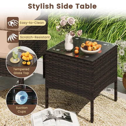 3 Pieces Patio PE Wicker Furniture Set with Cushions for Porch and Balcony-Beige - Beige - Patio Conversation Sets