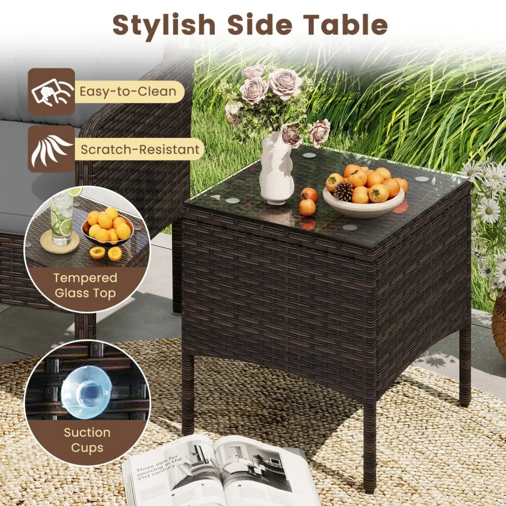3 Pieces Patio PE Wicker Furniture Set with Cushions for Porch and Balcony-Gray - Gray - Patio Conversation Sets
