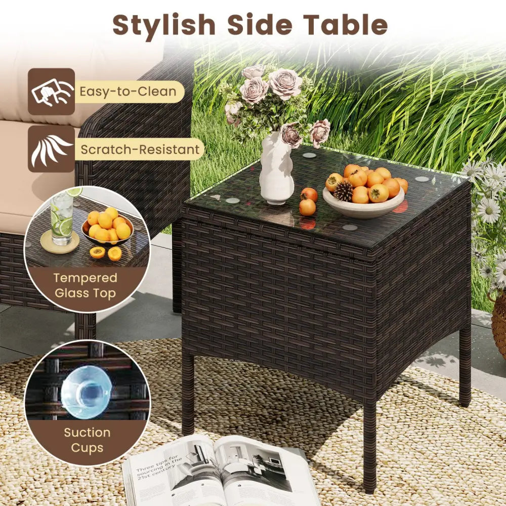 3 Pieces Patio PE Wicker Furniture Set with Cushions for Porch and Balcony-Beige - Beige - Patio Conversation Sets
