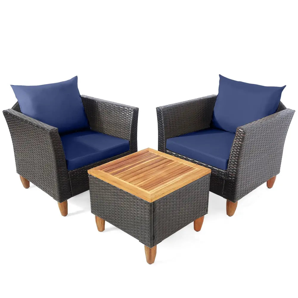 3 Pieces Patio Rattan Bistro Furniture Set-Navy - Navy - Patio Conversation Sets