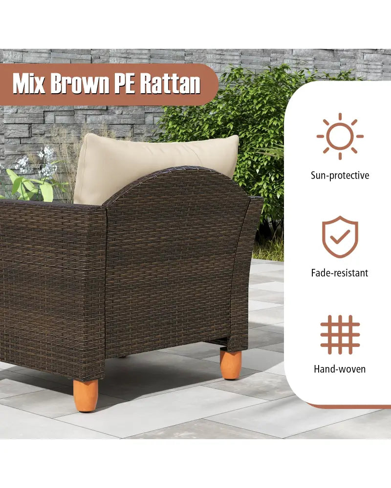 3 Pieces Patio Rattan Bistro Furniture Set with Wooden Table Top-Beige - Brown - Patio Conversation Sets