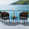 3 Pieces Patio Rattan Bistro Set with 2 Seat Cushions and Tempered Glass Tabletop-Brown - Brown - Patio Conversation