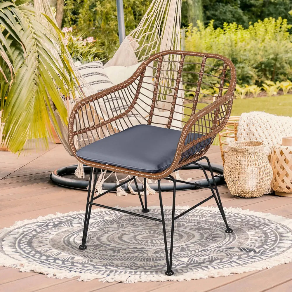 3 Pieces Patio Rattan Bistro Set with Cushion-Gray - Gray - Patio Furniture Sets