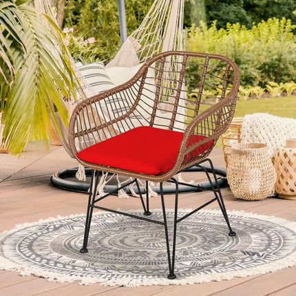 3 Pieces Patio Rattan Bistro Set with Cushion-Red - Red - Patio Furniture Sets