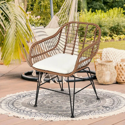 3 Pieces Patio Rattan Bistro Set with Cushion-White - White - Patio Furniture Sets