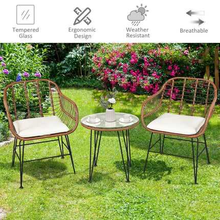 3 Pieces Patio Rattan Bistro Set with Cushion-White - White - Patio Furniture Sets