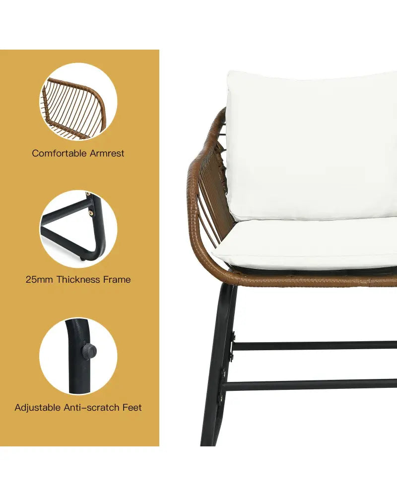 3 Pieces Patio Rattan Bistro Set with Cushions and Glass Table-White - White - Patio Conversation Sets