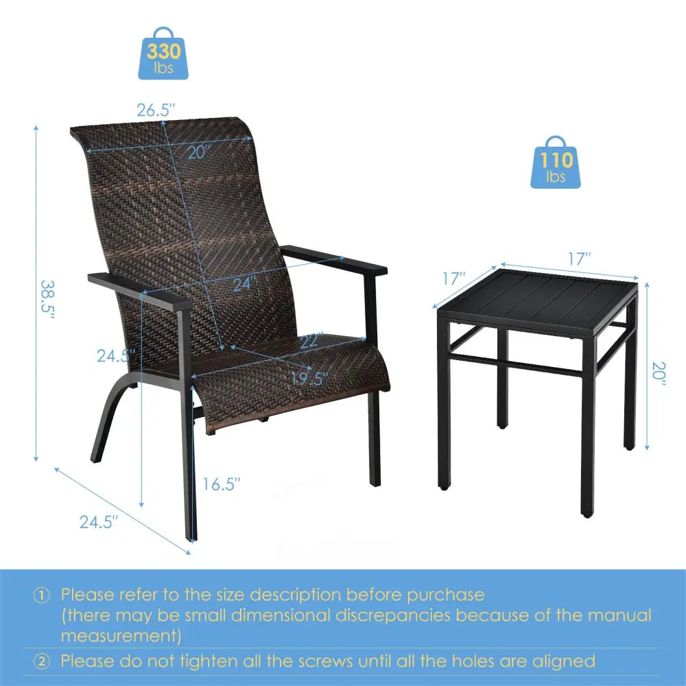 3 Pieces Patio Rattan Bistro Set with High Backrest and Armrest-Brown - Brown - Patio Conversation Sets