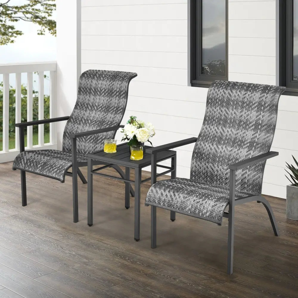 3 Pieces Patio Rattan Bistro Set with High Backrest and Armrest-Gray - Gray - Patio Conversation Sets