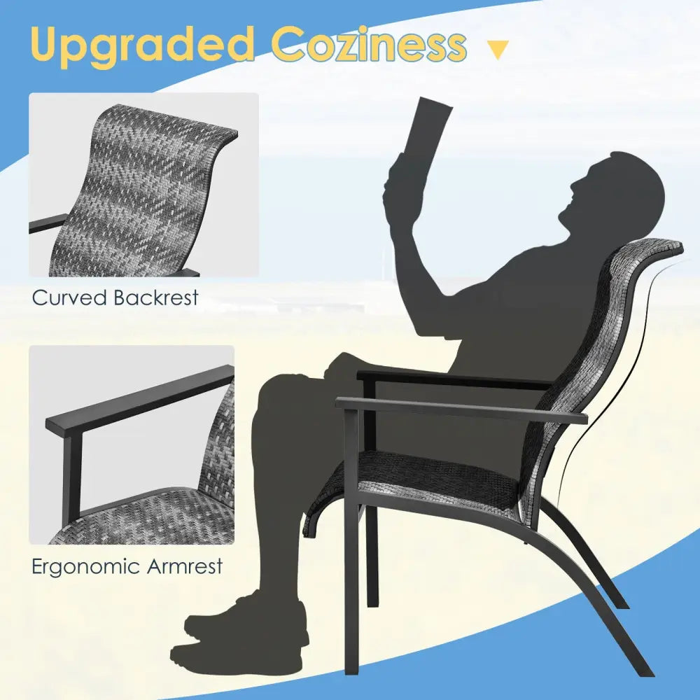 3 Pieces Patio Rattan Bistro Set with High Backrest and Armrest-Gray - Gray - Patio Conversation Sets