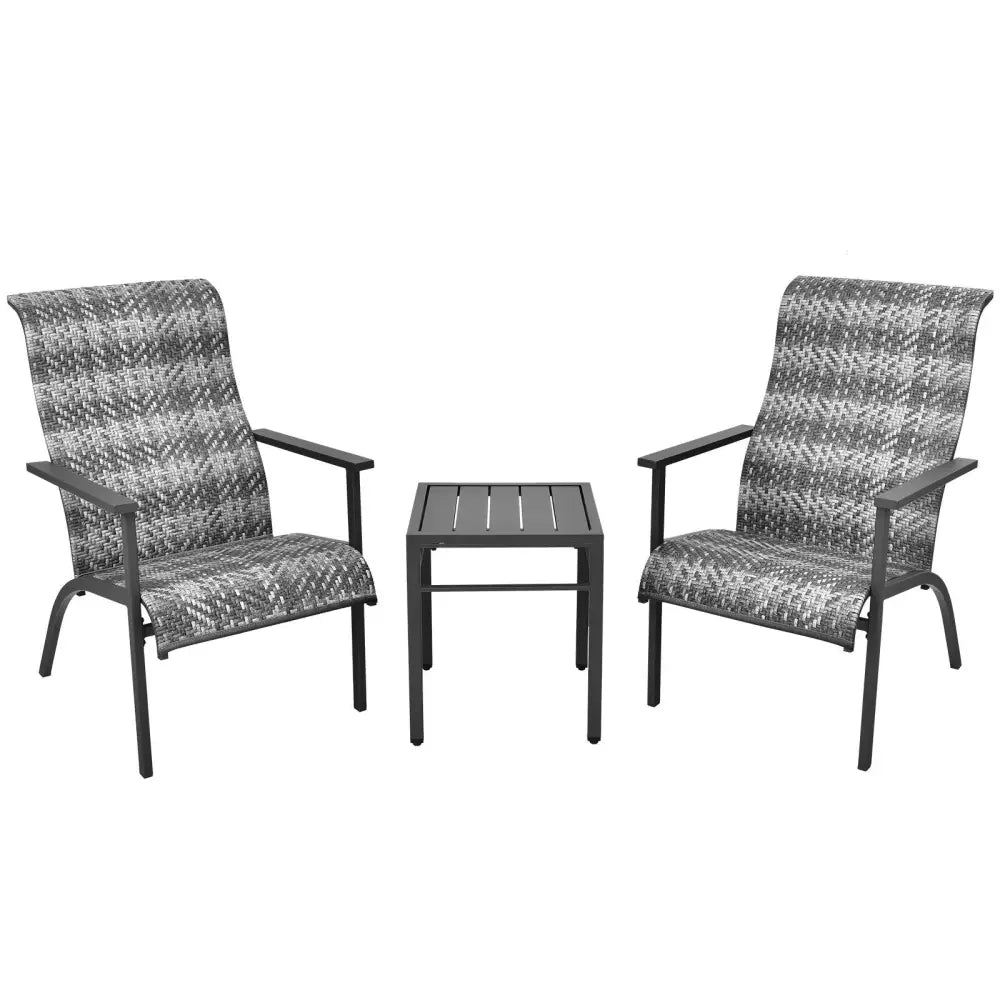 3 Pieces Patio Rattan Bistro Set with High Backrest and Armrest-Gray - Gray - Patio Conversation Sets