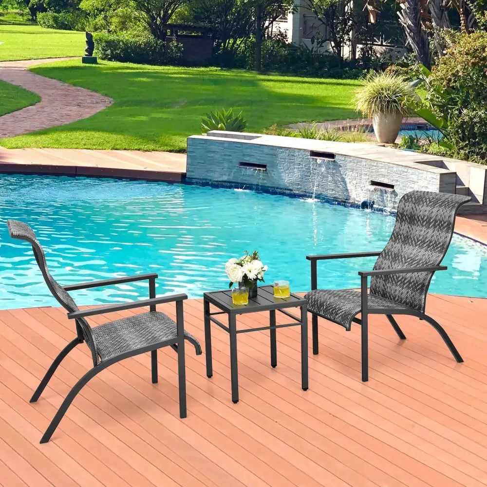 3 Pieces Patio Rattan Bistro Set with High Backrest and Armrest-Gray - Gray - Patio Conversation Sets
