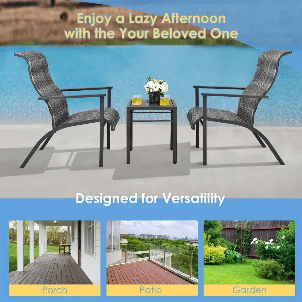 3 Pieces Patio Rattan Bistro Set with High Backrest and Armrest-Gray - Gray - Patio Conversation Sets