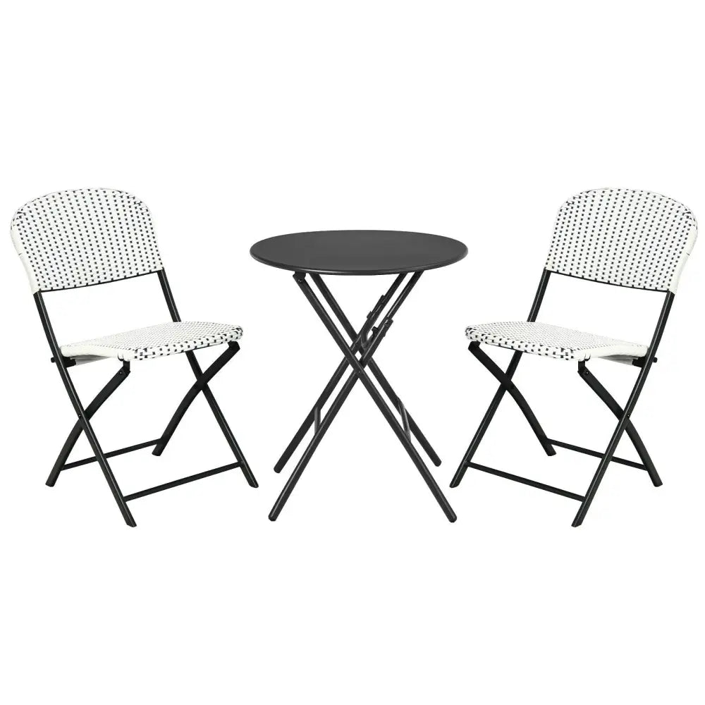 3 Pieces Patio Rattan Bistro Set with Round Dining Table and 2 Chairs - Black & White - Patio Conversation Sets