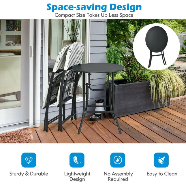 3 Pieces Patio Rattan Bistro Set with Round Dining Table and 2 Chairs - Black & White - Patio Conversation Sets