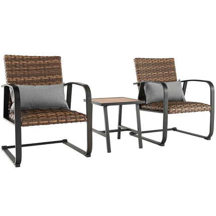 3 Pieces Patio Rattan Conversation Set with Quick Dry Lumbar Pillows - Brown - Patio Conversation Sets