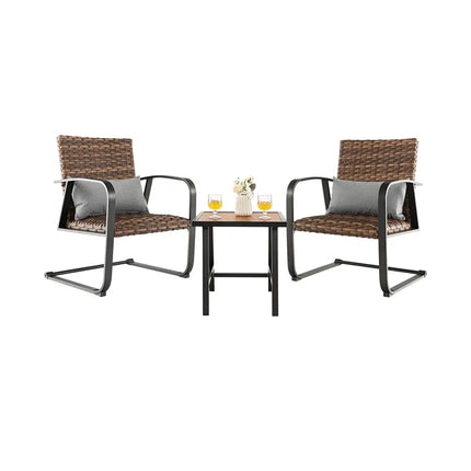 3 Pieces Patio Rattan Conversation Set with Quick Dry Lumbar Pillows - Brown - Patio Conversation Sets