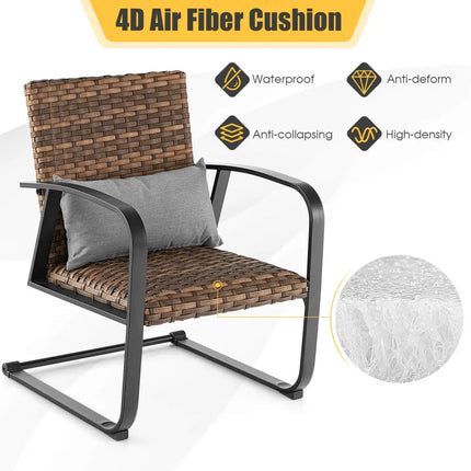 3 Pieces Patio Rattan Conversation Set with Quick Dry Lumbar Pillows - Brown - Patio Conversation Sets